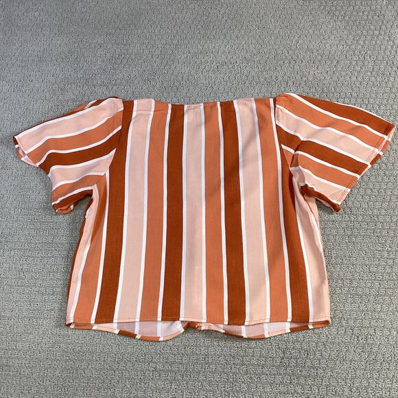 Forever 21 Striped Button Front Blouse Top Womens Size Small‎ Rust Orange - Picture 2 of 4
